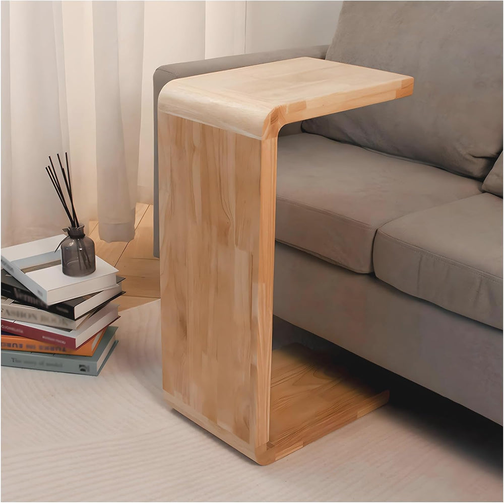C-Shaped Side Table, Solid Wood End Table for Couch Sofa and Bed, Wooden C Ta...