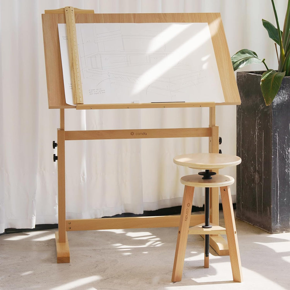 conda Wood Drafting Table - Adjustable Height, 35.5"x23.5" Plan Tab...