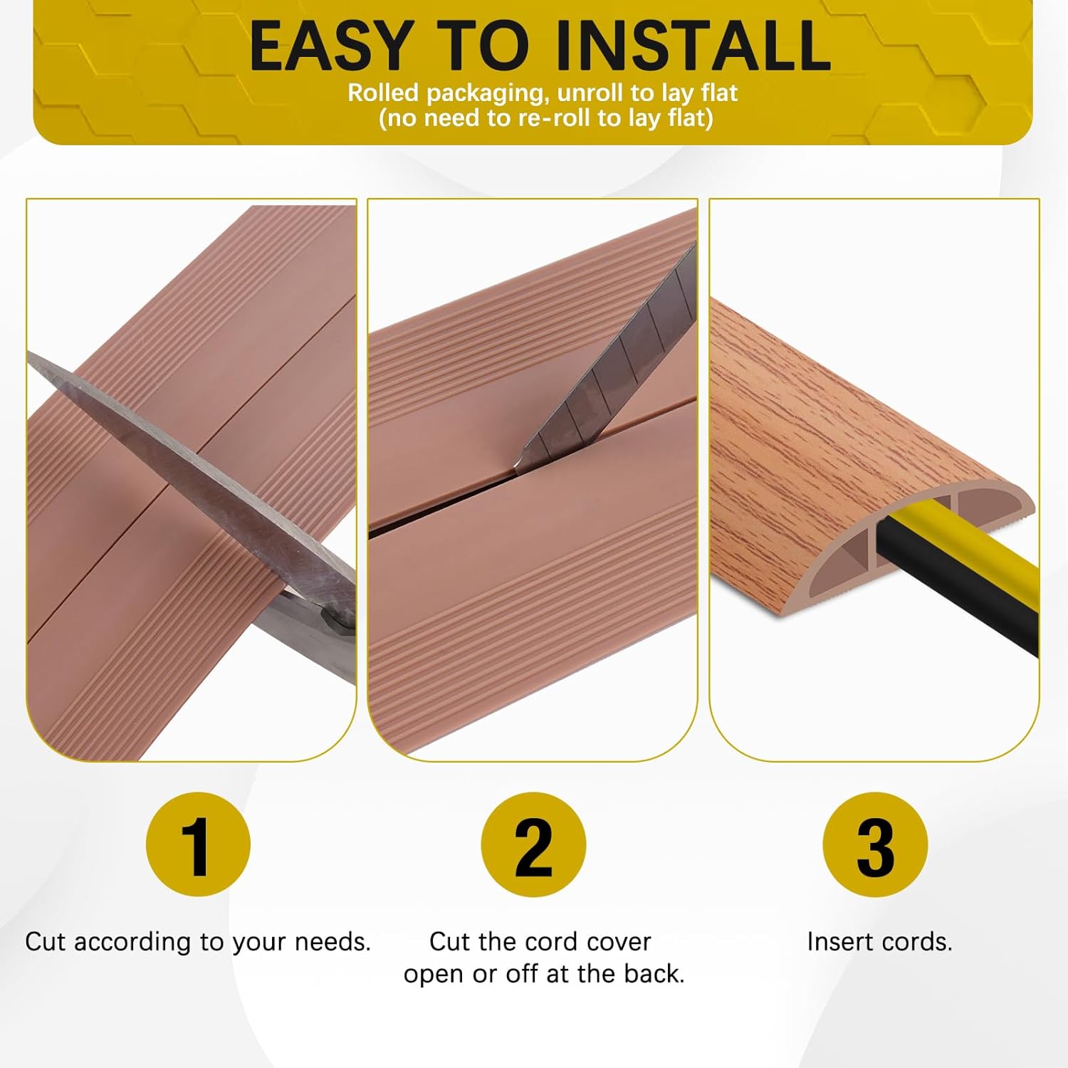 Floor Cord Cover 10FT Cord Covers for Wires on Floor Protect Wires & Prevent Trip Hazards, Easy to Cut for Home, Office, School, Concerts, Cavity W0.6in x H0.32in
