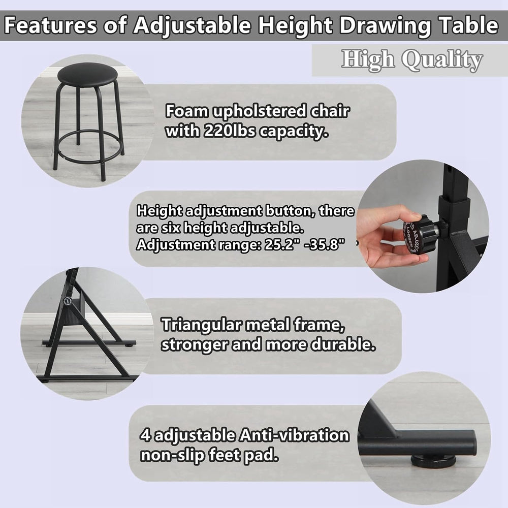Drafting Table for Artists, Height Adjustable Glass Drawing Table with Stool,...