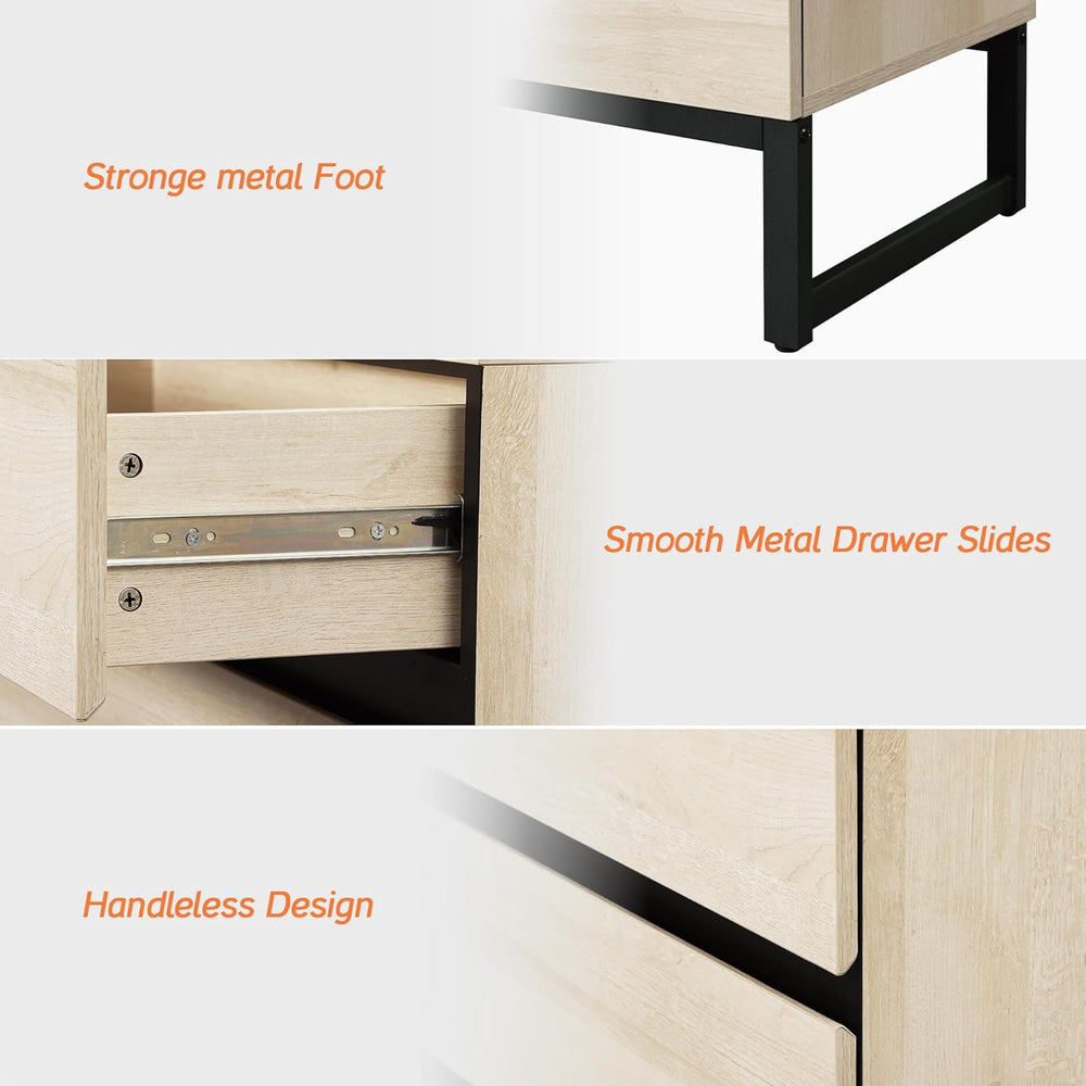 WAMPAT Nightstand with 2 Drawers for Bedroom, Modern Bedside Table with Black...