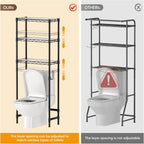3-Tier Over-The-Toilet Storage Shelf,Heavy-Duty Adjustable Bathroom Rack with 2 Mesh Baskets,Toilet Paper Holder & Hooks,Space-Saving Organizer for Bathroom,10”D x 24”W x 66”H,Black