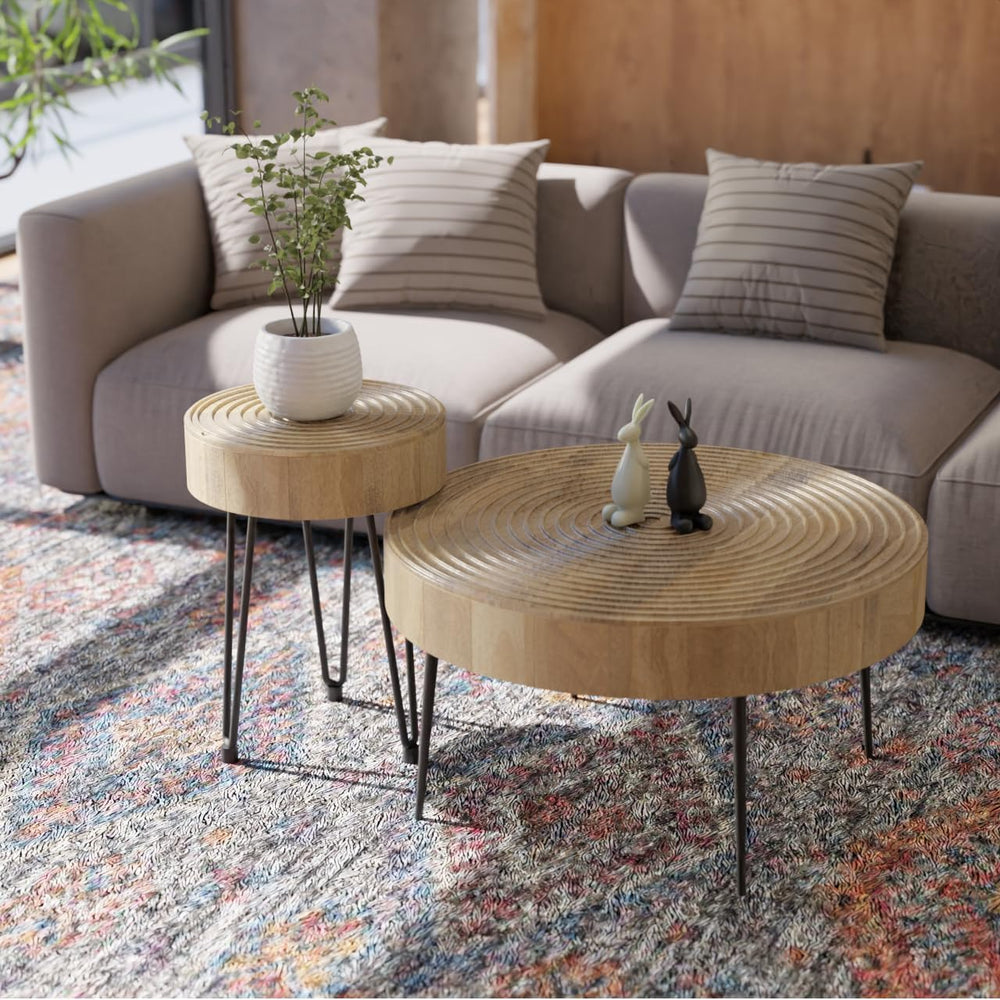 Relso Aspen Round Nesting Coffee Table Set of 2 – Solid Wood Nesting Tables w...