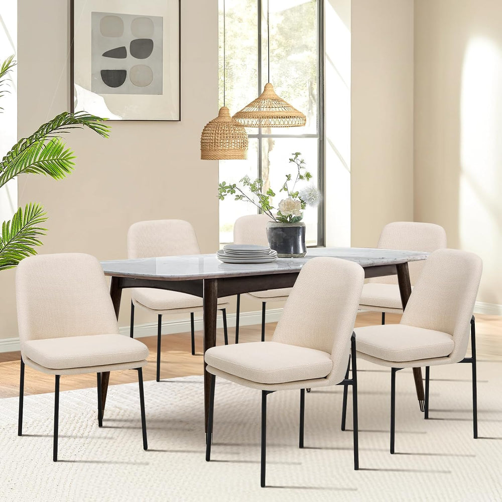 COLAMY Upholstered Dining Chairs Set of 6, Beige | Modern Dining Room Chairs ...