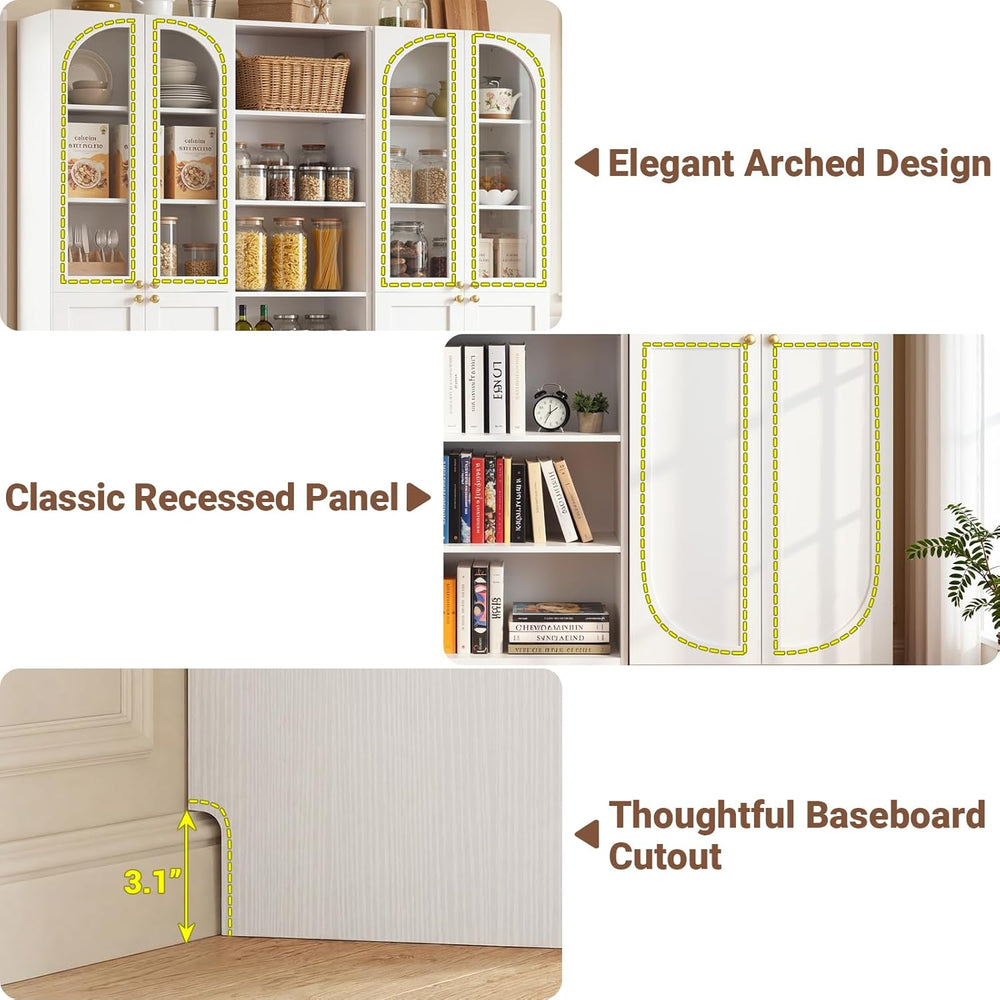Cyclysio 80" Tall Pantry System with 4 Tempered Glass Doors, Arched Corn...