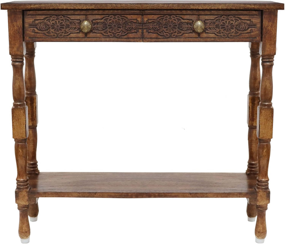 COTTON CRAFT Solid Wood Console Table - Hand Carved Accent Sofa Table | Antiq...