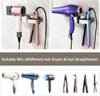 Hair Dryer and Straightener Holder, Upgraded Hair Straightener Holder with Cable Hook, Stainless Steel Universal Hairdryer Holder Wall Mounted Waterproof for Bathroom Space-Saving Silver PTALSEAW