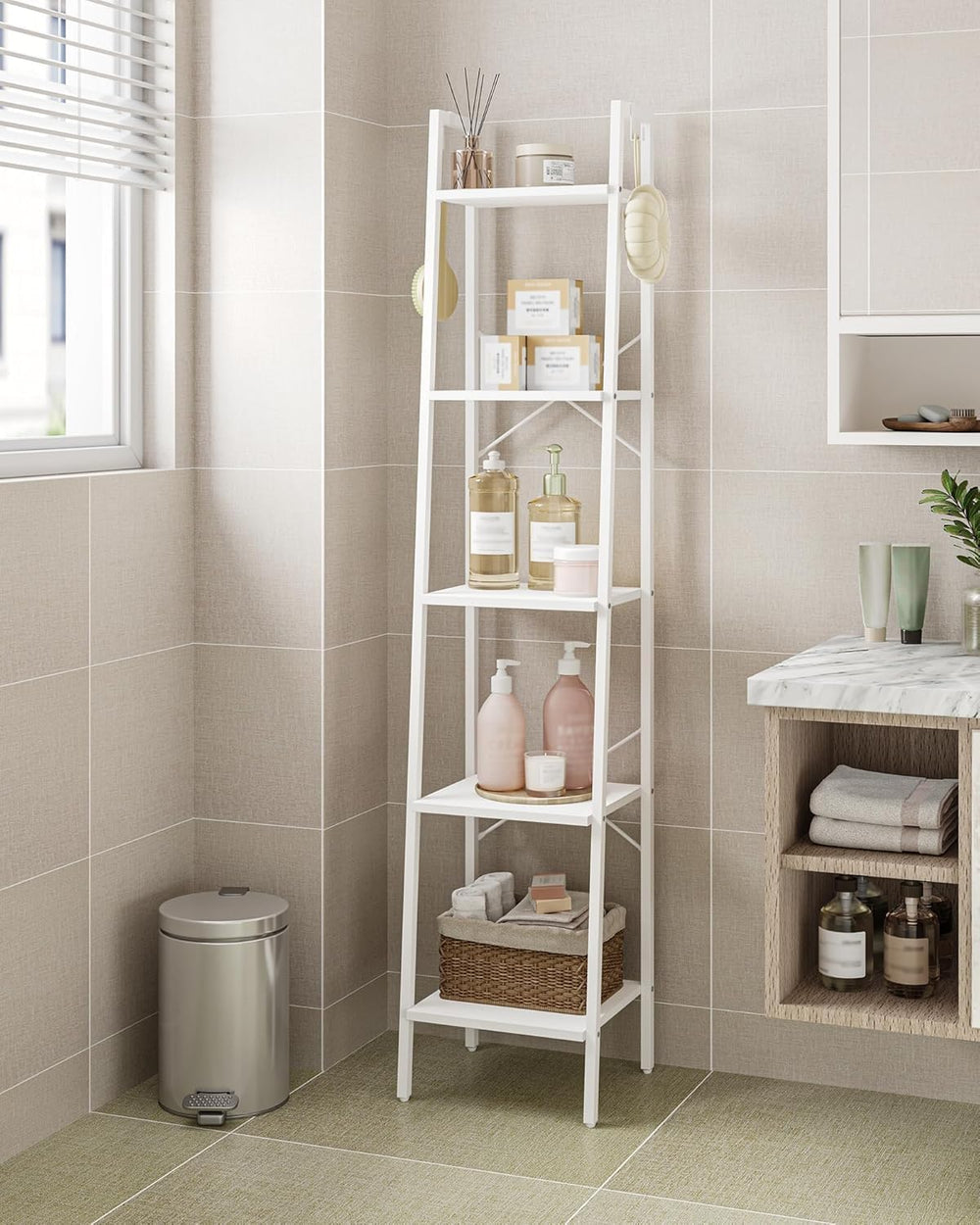 Hzuaneri Ladder Shelf, Bookshelf, Freestanding Corner Storage Shelf