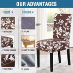 H.VERSAILTEX Stretch Dining Chair Covers Set of 4 Chair Covers for Dining Room Parsons Chair Slipcover Chair Protectors Covers Dining, Feature Modern Floral Printed Design, Chocolate