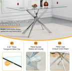 Glass Dining Table Set for 4, Modern Kitchen Table and Chairs Set of 4, 5-Piece Kitchen Dining Room Table Set w/61 Glass Silver Dining Table and 4 Beige Velvet Upholstered Chairs