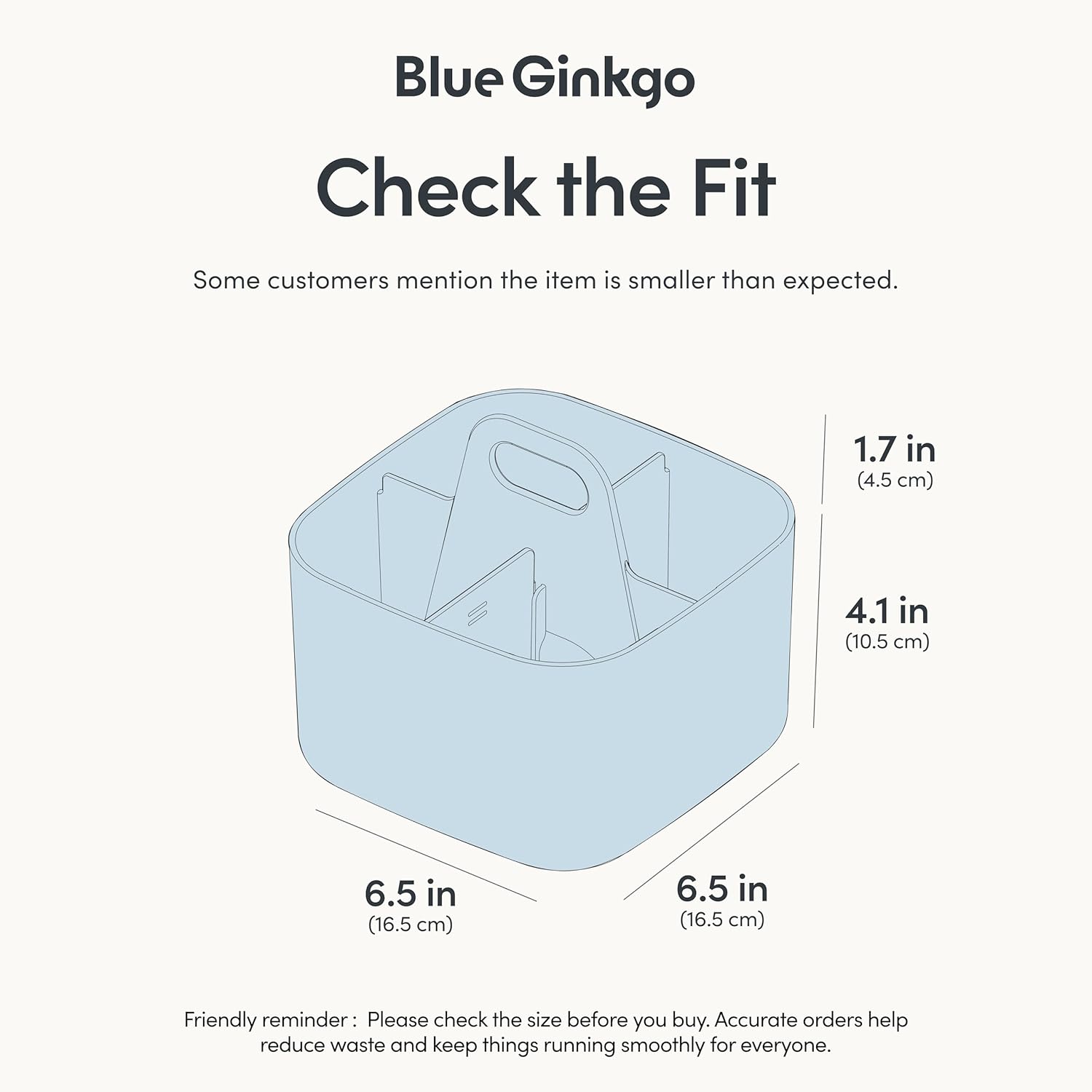 BLUE GINKGO Small Stackable Organizer Caddy – Korean-Made Portable Tote for Bathroom, Office, Crafts, or School Supplies (Square, Blue)