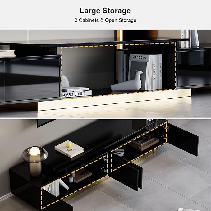 homary Extendable TV Stand, Modern Entertainment Center with Drawers, Adjustable Length Media Console for Living Room Bedroom (Black)