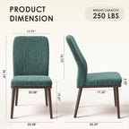 Upholstered Dining Chairs Set of 2, Modern Kitchen Chairs with High Back, Padded Fabric Dining Room Chair with Solid Wood Legs for Restaurant/Cafe/Home, Green