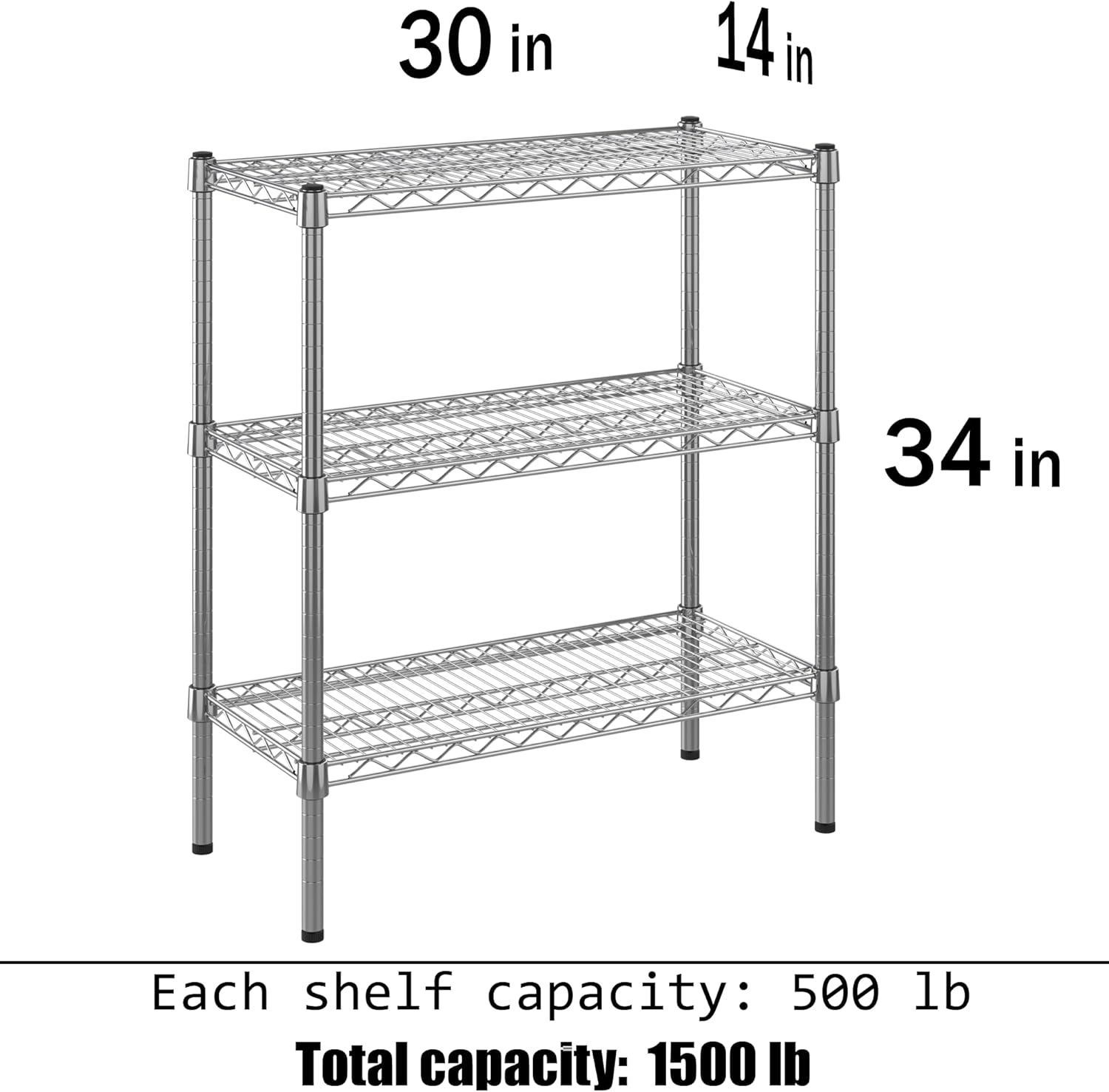 14" Deep x 30" Wide x 34" Height Wire Shelving Kit | 3-Tier | NSF Commercial Storage Rack Unit