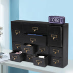 12-Drawer Wooden Storage Cabinet Organizer, Apothecary Cabinet Vintage Library Card Catalog Cabinets for Countertop Apothecary Tea Coffee Pod Storage (Black)
