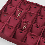 Velvet Necklace Display Tray, Stackable 24 Grid Insert Pendant Necklaces Storage Holder Plate, Jewelry Retail Countertop Organizer (Red)