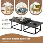 Nesting Coffee Table Set of 2, 23.6"+19.7" Nesting Tables,Small Square Coffee Table with Fluted,Center Table for Living Room Bedroom Office Balcony Yard (Black)