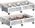 Under Bed Storage Containers with Wheels, Larger Bamboo Wood Under Furniture Storage Containers with Dust Bags，Rolling for Shoes Clothes