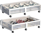 Under Bed Storage Containers with Wheels, Larger Bamboo Wood Under Furniture Storage Containers with Dust Bags，Rolling for Shoes Clothes