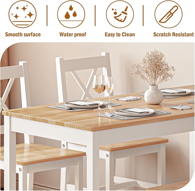SogesHome 42.52'' Dining Table Set with 4 Chairs, 5-Piece Modern Chic Design, Premium Construction, Versatile Functionality, Easy Assembly, Oak and White Finish, Oak
