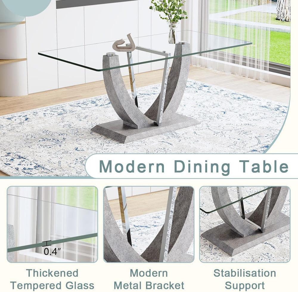 71" Glass Dining Table Set for 8, 9 Piece Dining Room Table Set with Uph...