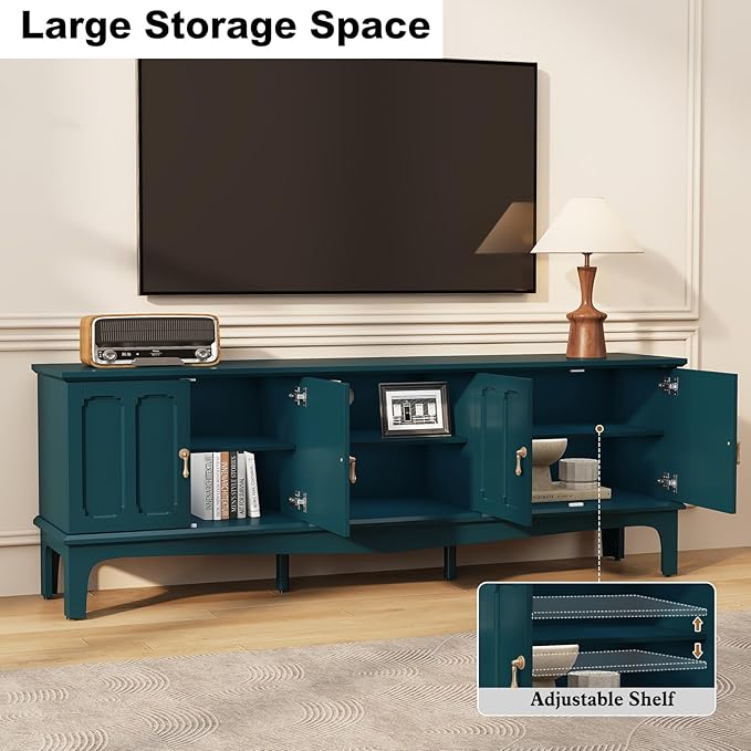 ARTPOWER 67“ Vintage TV Stand for TVs up to 75”, Modern Entertainment Center with Door Cabinets and Open Shelves,TV Console with Storage,Green Media Cabinet for Living Room,Bedroom