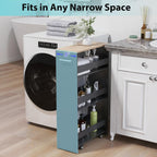POWERSTONE 4-Tier Slim Storage Cart, Narrow Kitchen Rolling Cart w/Handle & Open Shelves, Skinny Slide Out Utility Organizer Trolley for Kitchen Bathroom Laundry Small Spaces Black & Natural