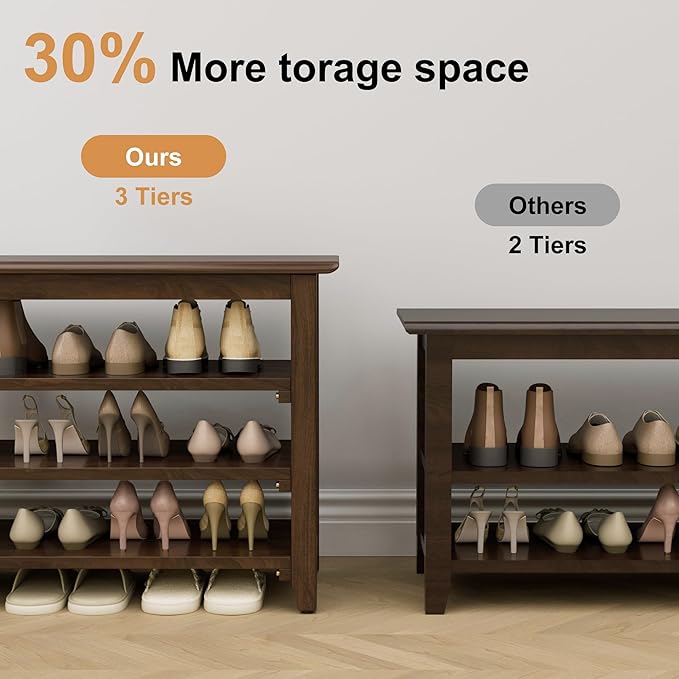Wooden Storage Shoe Bench, Entryway Bench with 3-Tiers Height Adjustable, Shoe Rack Front Doors Entrances for Hallway Living Room,Mudrooms (Brown,39.4")