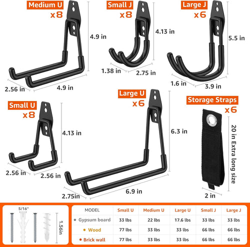 42 Pack Garage Hooks with Anti-Slip Coating Heavy Duty Wall Mount Hooks for Garage Storage and Hanging Hoses Bike Garden Tools Ropes etc