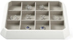 PU Leather Jewelry Organizer Tray - 12 Grid Stackable Jewelry Display for Bracelets, Earrings, Rings & Necklaces - Grey Jewelry Storage Tray for Dresser, Drawer, Store Display (11”x9”)