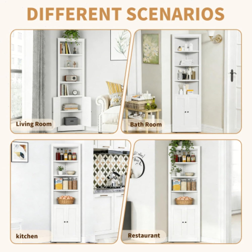 Metal Pantry Storage Cabinet with 4 Adjustable Shelves, 71" Tall Corner ...