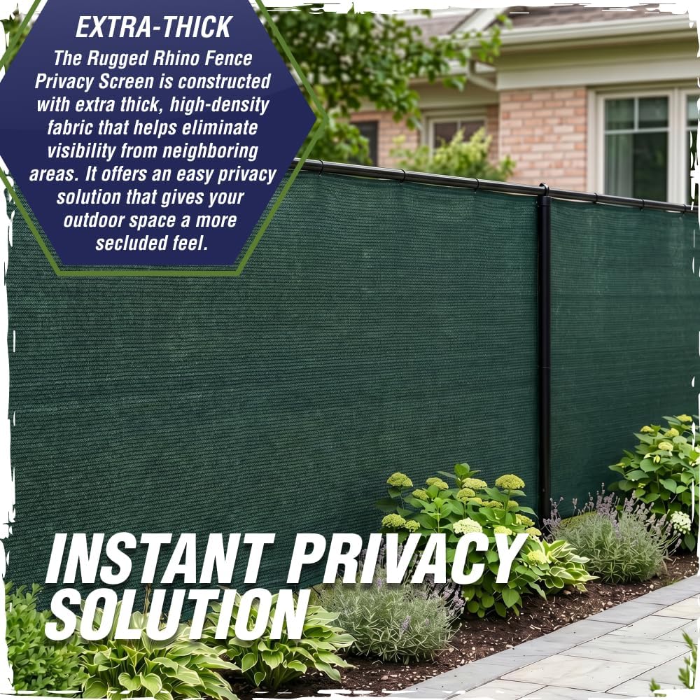 RUGGED RHINO Fence Privacy Screen 180 GSM Heavy Duty Mesh, 6x50 FT Green