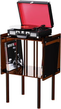 Acrylic Record Player Stand, with Vinyl Storage, Clear Acrylic Side Table, 18.1'' x 14.6'' x 26.1'' (Dark Brown)