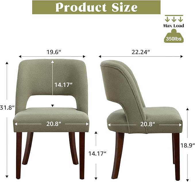 Dining Chairs Set of 6,Modern Dining Room Chairs with Thick Cushions,Upholstered Linen Fabric Kitchen Chairs for Kitchen Dining Room Green