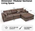 113" L-Shaped Modular Sectional Sofa Chaise Boneless Couch No Assembly | Corduroy Boneless Sectional Couch with Deep Seat, Couches for Living Room, Bedrom, Couch in a Box, Light Gray