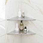 FerdY 2-Pack 10" Brushed Nickel Recessed Corner Shower Shelf, for Tiled Bathroom Walls, 304 Stainless Steel Floating Shower Shelf, Shower Caddy Storage Shelves, No Drilling Required, Point Triangle