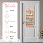 2 Pack Hanging Jewelry Organizer Storage with 39 Pockets, 30 Necklace Hooks Double Sided Wall Mount Earring Holder Organizer Bracelet Necklace Jewelry Display Hanger for Closet Door(Pink)