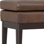 SIMPLIHOME Carlson 27-inch Wide Vegan Faux Leather Small Ottoman Bench in Distressed Chestnut Brown with Solid Wood Frame for Living Room, Entryway, or Bedroom