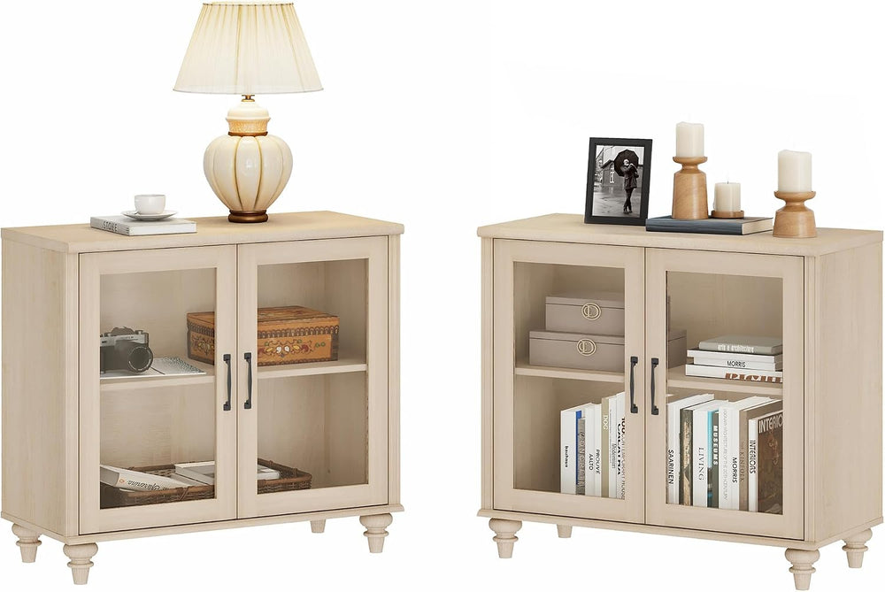 WAMPAT Farmhouse End Table with Ample Storage, Set of 2 Large Mid Century Mod...