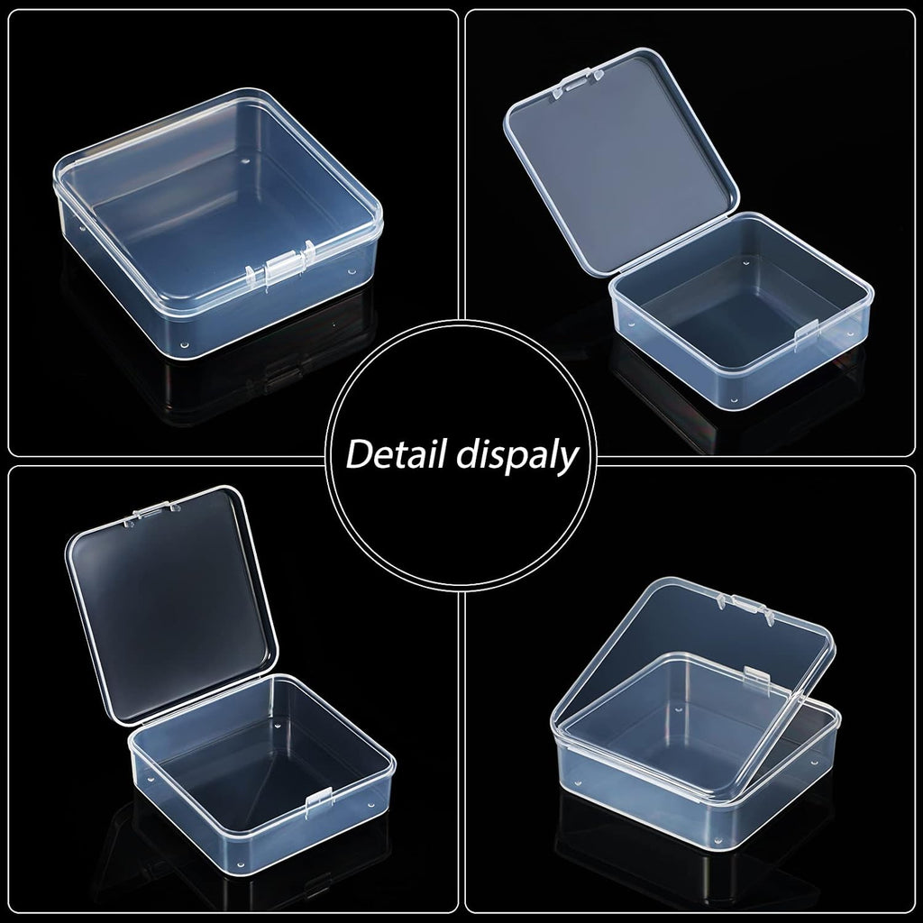 48 Packs Clear Small Plastic Containers Transparent Storage Box with Hinged Lid for Small Items Crafts Jewelry (2.9 x 2.9 x 1 Inches)