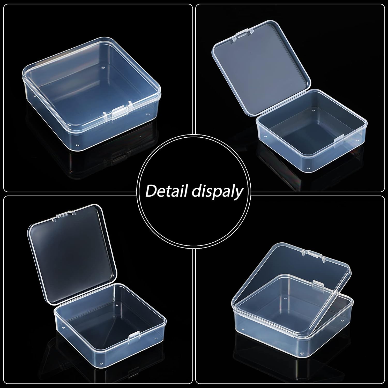 48 Packs Clear Small Plastic Containers Transparent Storage Box with Hinged Lid for Small Items Crafts Jewelry (2.9 x 2.9 x 1 Inches)