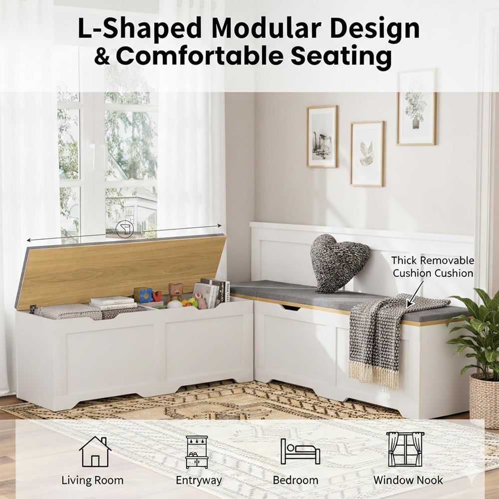 L-Shape Storage Bench with Cushion, 3-Pcs Large Capacity Entryway Chest Corne...