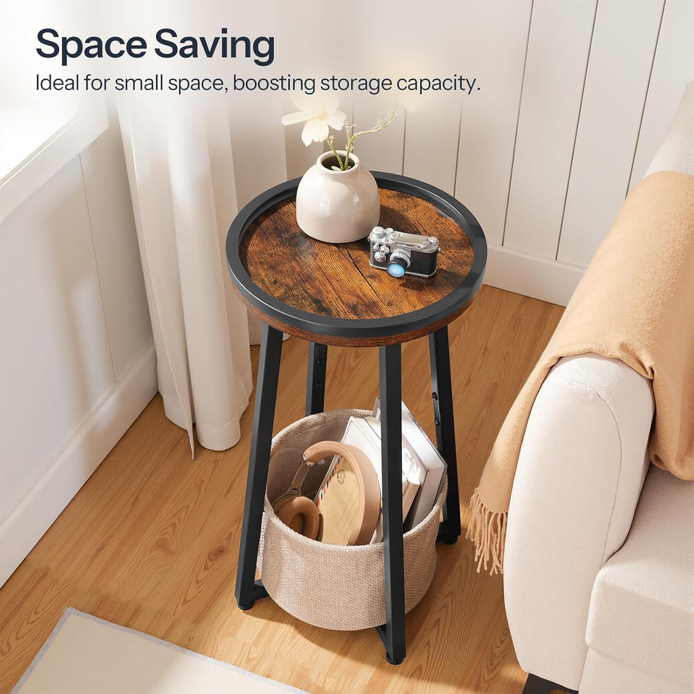 HOOBRO Small Round Side Tables, Set of 2, 2-Tier Round Sofa End Tables, Compa...