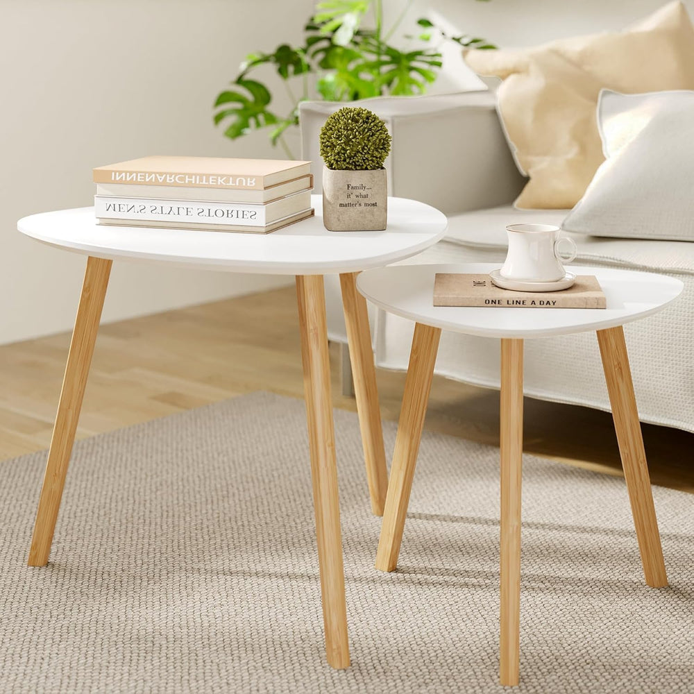 BAMEOS Bamboo Nesting Triangle End Table,Set of 2 Side Table Modern Minimalis...