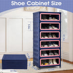 SAYMA Foldable Shoe Rack Organizer, Collapsible Shoe Cabinet with Magnetic Clear Door, Large Plastic Folding Shoe Cabinet, Easy Assembly Shoe Shelves Organizer for Entryway, 6 Tiers-12Pairs
