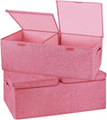 2 Pack Large Storage Boxes with Lids and Handles, Collapsible Linen Storage Bins Organizer Containers Baskets Cube with Removable Divider for Home Bedroom Closet Office (Pink, Small)