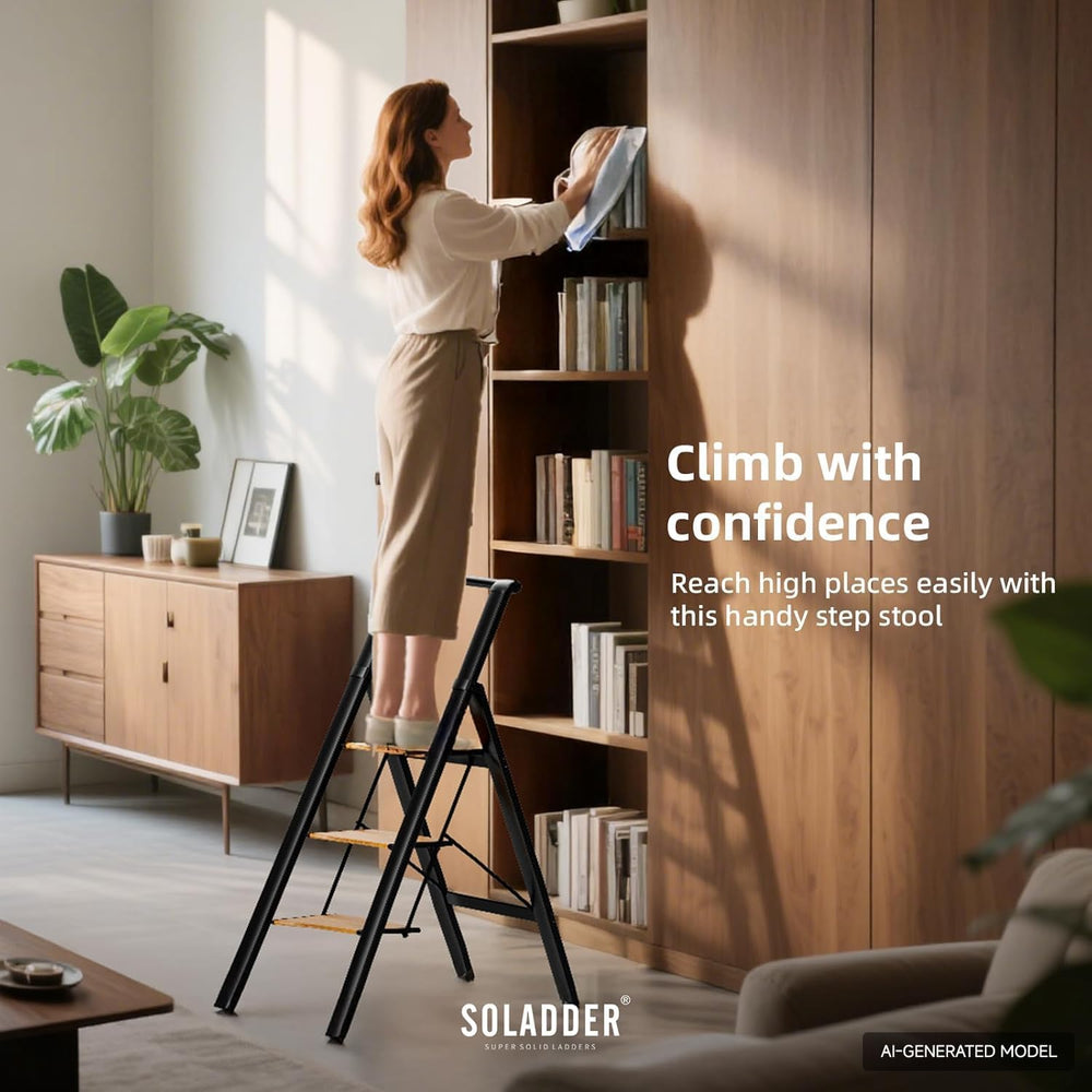 SOLADDER Folding 3 Step Ladder with Handrails,Foldable Step Stool