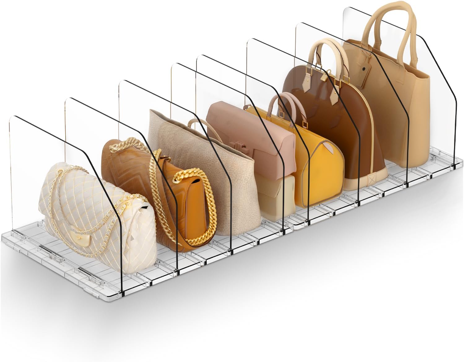 Purse Organizer for Closet, Adjustable Clear Handbag Storage Holder, Acrylic Purse Organizer for Closet Organization, Shelf Divider, Perfect for Bedroom, Living Room, Home