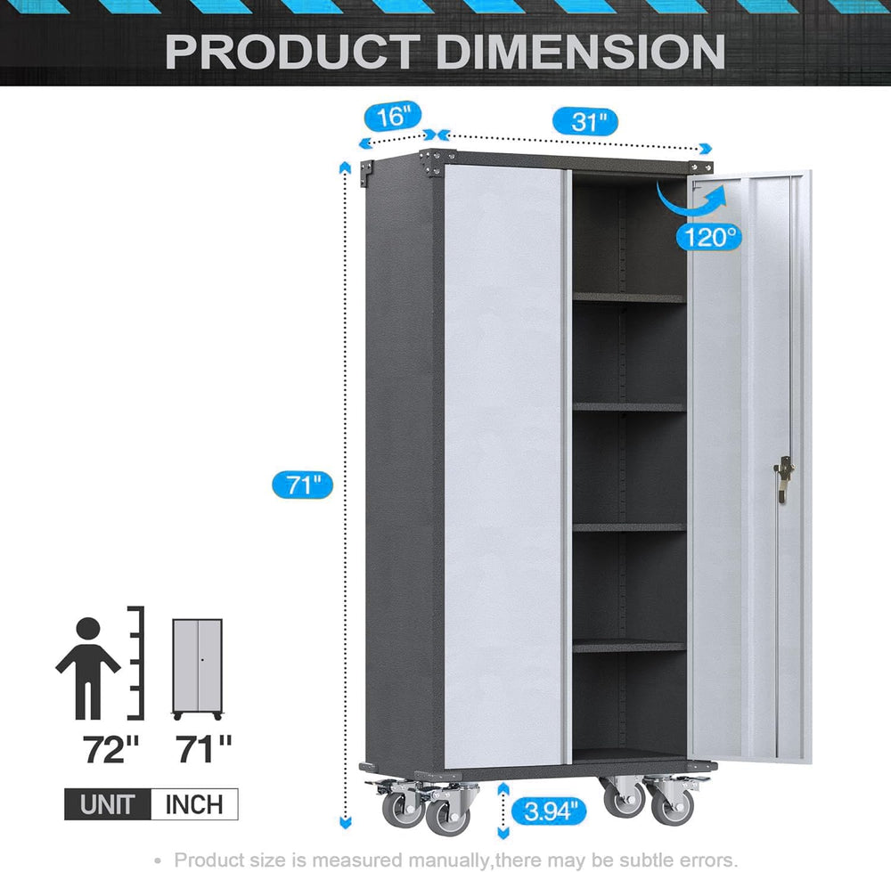 Rolling Garage Storage Cabinet with Locking Door and Shelves, 71''H L...