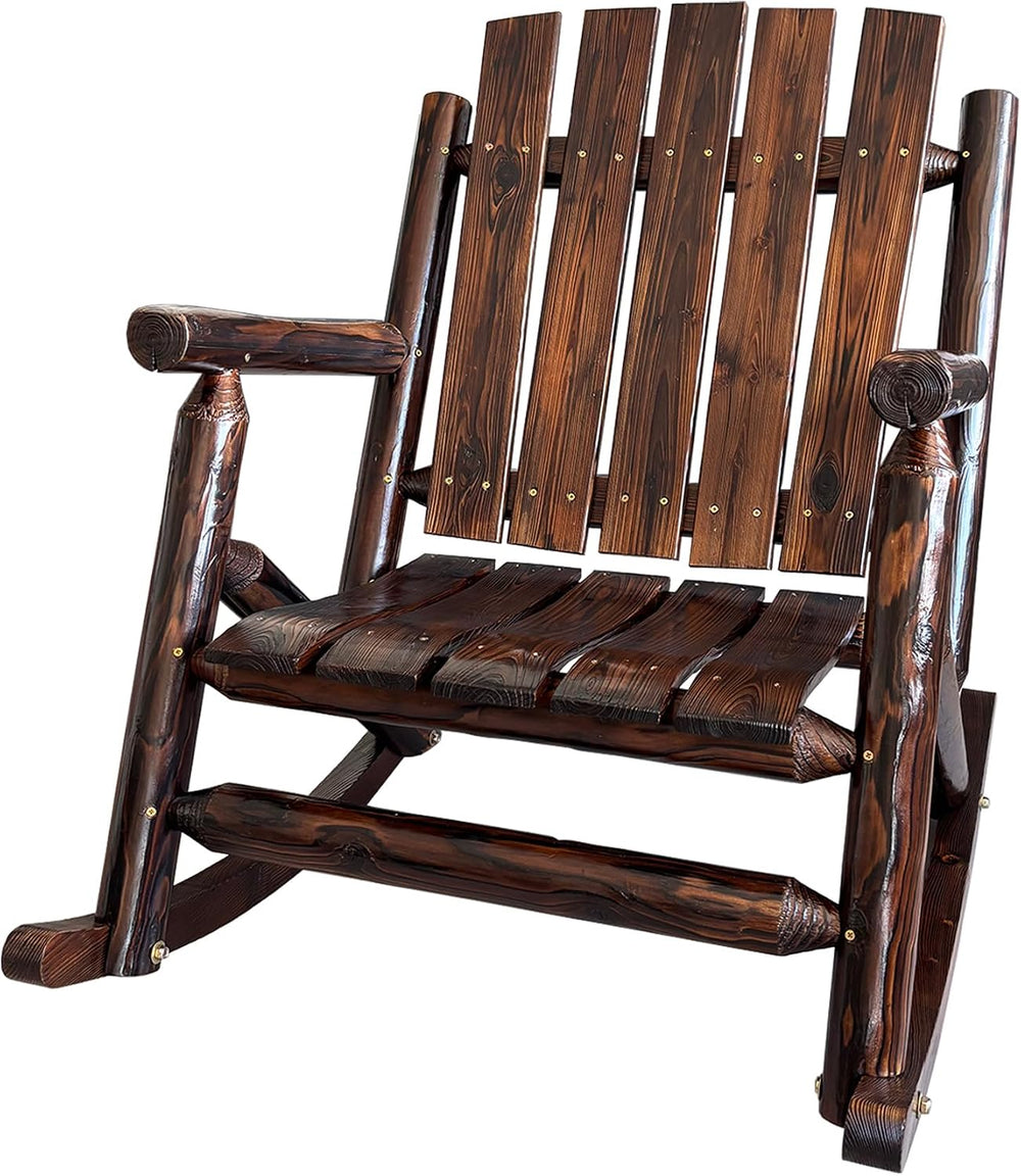 Rustic Log Wooden Rocking Chair, Handcrafted Solid Fir Wood Outdoor Rocker fo...